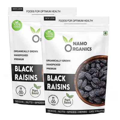 24 Karat Namo Organics - Afghani Black Raisins Seedless ( Kali Kishmish / kismis without seeds ) - 1 Kg Pouch - Black Resin grapes Dry Fruis