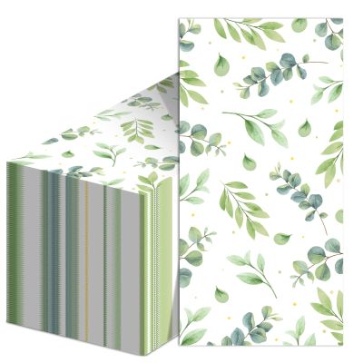 50 PCS Disposable Greenery Guest Napkins Eucalyptus Paper Napkins Soft Absorbent Guest Paper Towels for Bathroom Kitchen Parties Dinners or Events