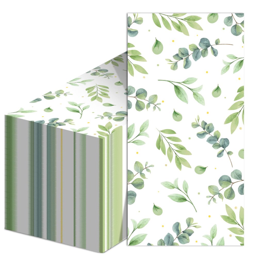 50 PCS Disposable Greenery Guest Napkins Eucalyptus Paper Napkins Soft Absorbent Guest Paper Towels for Bathroom Kitchen Parties Dinners or Events