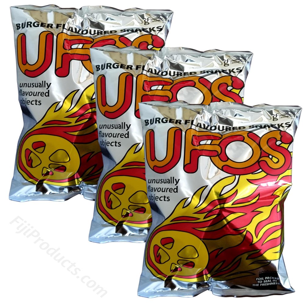 UFO'S Snacks - Burger Flavored Snacks (Pack Of 3 x 200g) Crunchy Snacks From FIJI, Family Size FijiProduct.com