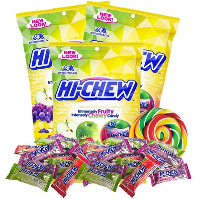 Sweetzo - Original Mix Juicy Fruit Chews, Individually Wrapped Strawberry, Green Apple, and Grape Flavored Candies, Authentic Japanese Candy, Pack of 3, 3.53 Ounces