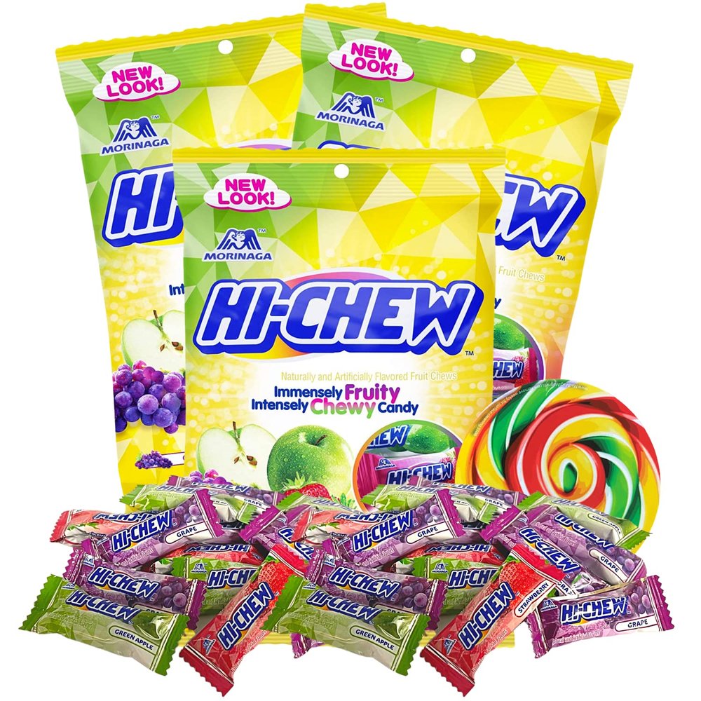 Sweetzo - Original Mix Juicy Fruit Chews, Individually Wrapped Strawberry, Green Apple, and Grape Flavored Candies, Authentic Japanese Candy, Pack of 3, 3.53 Ounces