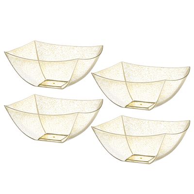 Posh Setting - Gold Glitter Plastic Serving Bowls for Party (16oz - 4 Pack) Square, Disposable, Candy Containers for Candy Buffet
