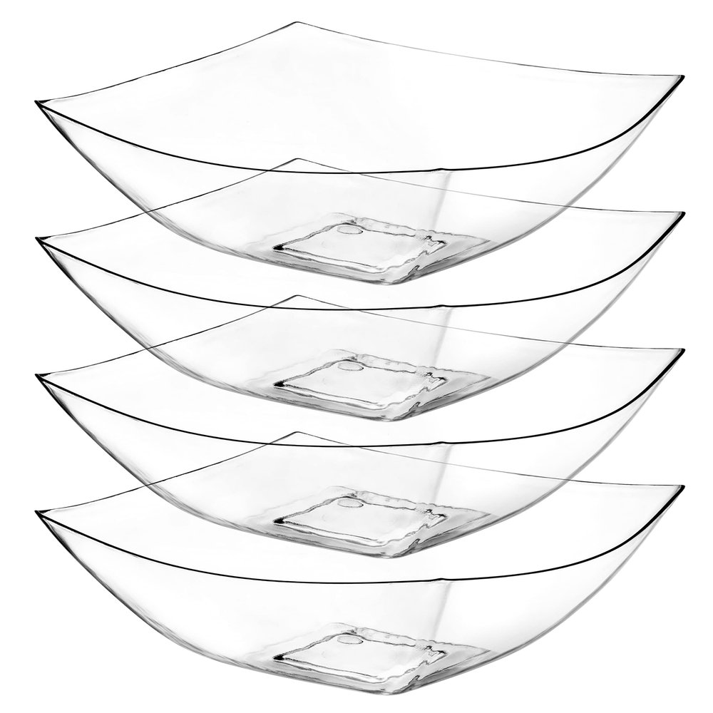 Posh Setting - Clear Plastic Serving Bowls (64oz - 4 Pack) Square, Disposable, Candy & Fruit Bowls for Party Table, Candy Containers