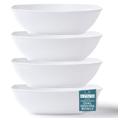 Posh Setting White Plastic Serving Bowls - Oval, 72 Ounce, 4 Pack