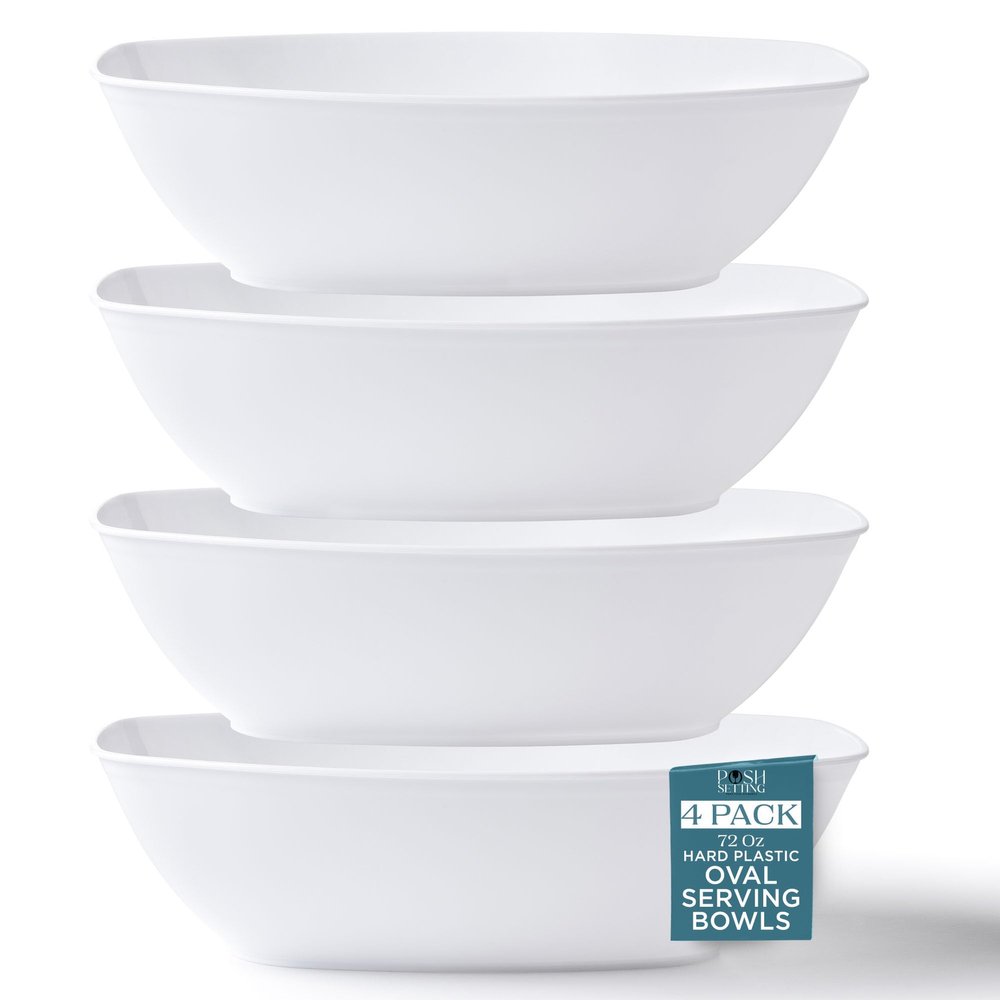 Posh Setting White Plastic Serving Bowls - Oval, 72 Ounce, 4 Pack