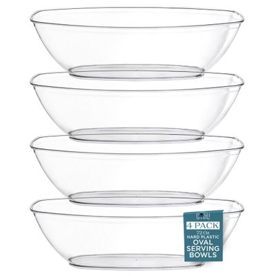 Posh Setting Plastic Party Bowls - Disposable Clip-on Bowls, Perfect for Chocolate, Candy, Apps; Set of 4 Clear Entrees