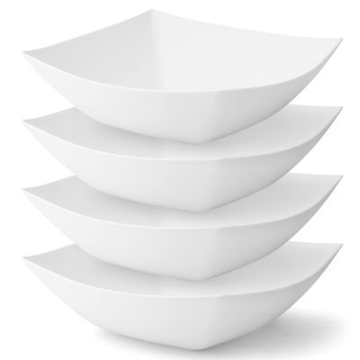 Posh Setting - White Plastic Serving Bowls for Party (32oz - 4 Pack) Square Bowls, Disposable Chip Bowls, Candy Bowls for Party Table, Salad & Fruit Bowls for Party, Candy Containers for Candy Buffet