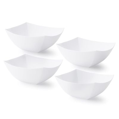 Posh Setting - White Plastic Serving Bowls for Party (8oz - 4 Pack) Square, Disposable, Salad & Fruit Bowls for Party Table, Candy Containers for Candy Buffet