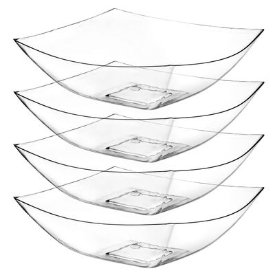 Posh Setting - Clear Plastic Serving Bowls for Party (32oz - 4 Pack) Square, Disposable, Salad & Fruit Bowls for Party Table, Candy Containers for Candy Buffet