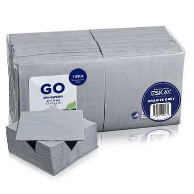 Granite Grey Beverage Napkins, 2-Ply Disposable Paper Napkins-Bar, Cocktail, Weddings, Birthday, EU Made, (300 Count)