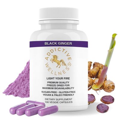 Addictive Wellness Black Ginger Capsules 450mg, Kaempferia Parviflora Supplement to Support Energy, Metabolism, Endurance & Performance, Thai Black Ginger for Men, Vegan & Paleo, 100 Count