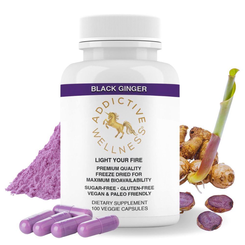 Addictive Wellness Black Ginger Capsules 450mg, Kaempferia Parviflora Supplement to Support Energy, Metabolism, Endurance & Performance, Thai Black Ginger for Men, Vegan & Paleo, 100 Count