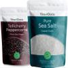Viva Doria Tellicherry Black Peppercorns, Whole Black Pepper, Black Peppercorn, 12 Oz and Pure Sea Salt, Coarse Grain, 2 lb, For Grinder Refills, 2 Piece Set view 1