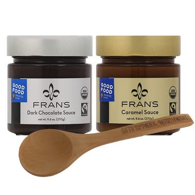 Fran's Dessert Sauce Gift Set I Caramel & Dark Chocolate Sauces Bundle with Tasting Spoon by Gifts from the Pacific Northwest, 3.0 Count