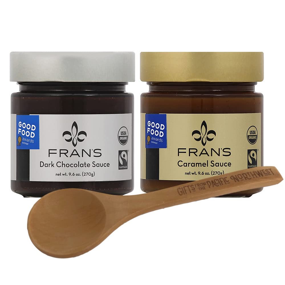 Fran's Dessert Sauce Gift Set I Caramel & Dark Chocolate Sauces Bundle with Tasting Spoon by Gifts from the Pacific Northwest, 3.0 Count