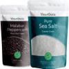 Viva Doria Malabar Black Peppercorns, Whole Black Pepper, Black Peppercorn, 12 Oz and Pure Sea Salt, Coarse Grain, 2 lb, For Grinder Refills, 2 Piece Set view 1