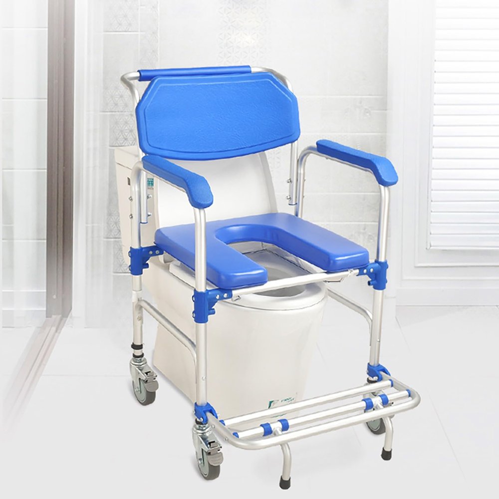 350lb Shower and Commode Chair, Elderly Wheelchair with Locking 360 Wheels & Removable Potty/Footrests, Portable Toilet Bath Chair for Adults, Disabled