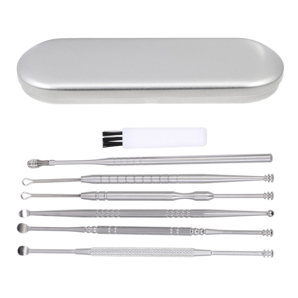 Healifty 1set Stainless Steel Ear Cleaning Scoops Portable Spiral Picks for Ear Wax Removal Cleaning Tool Kit Storage Box for Easy Use