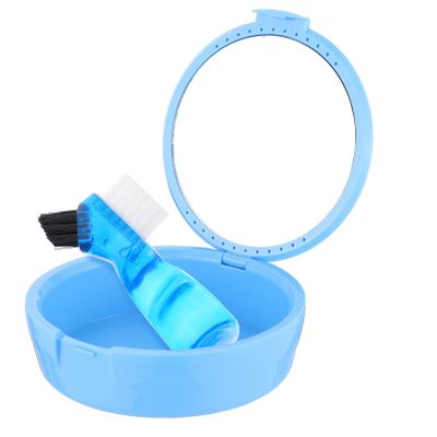 Beavorty 1set Portable Case with Brush Compact Holder for Storing and Cleaning Dentures Retainers Mouth Lightweight Easy to Carry