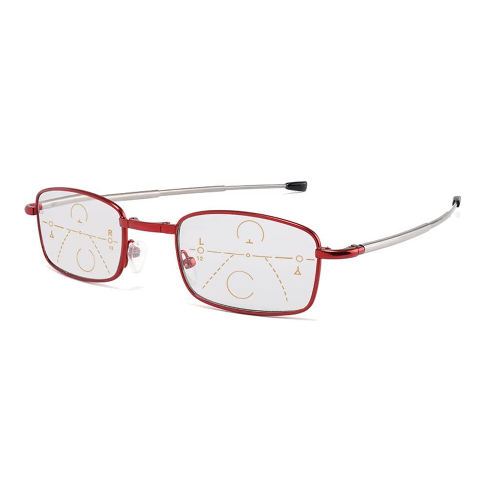 WEBUP Foldable Sunglass Photochromic Reading Glasses Progressive Multifocal Fold Up Sun Readers Box +1.5 +2.0 +2.5 +3.0 +3.5 (Color : Red, Size : Diopter+3.0)