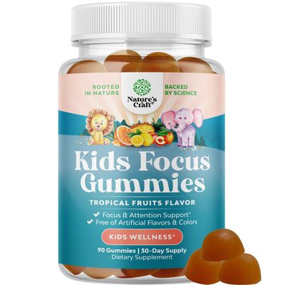 Kids Focus Gummies - Nootropics Brain Support Supplement for Kids with Green Tea Extract, B6 & B12 Vitamins for Memory and Brain Focus - Herbal Concentration Chews for Children - 90 Count
