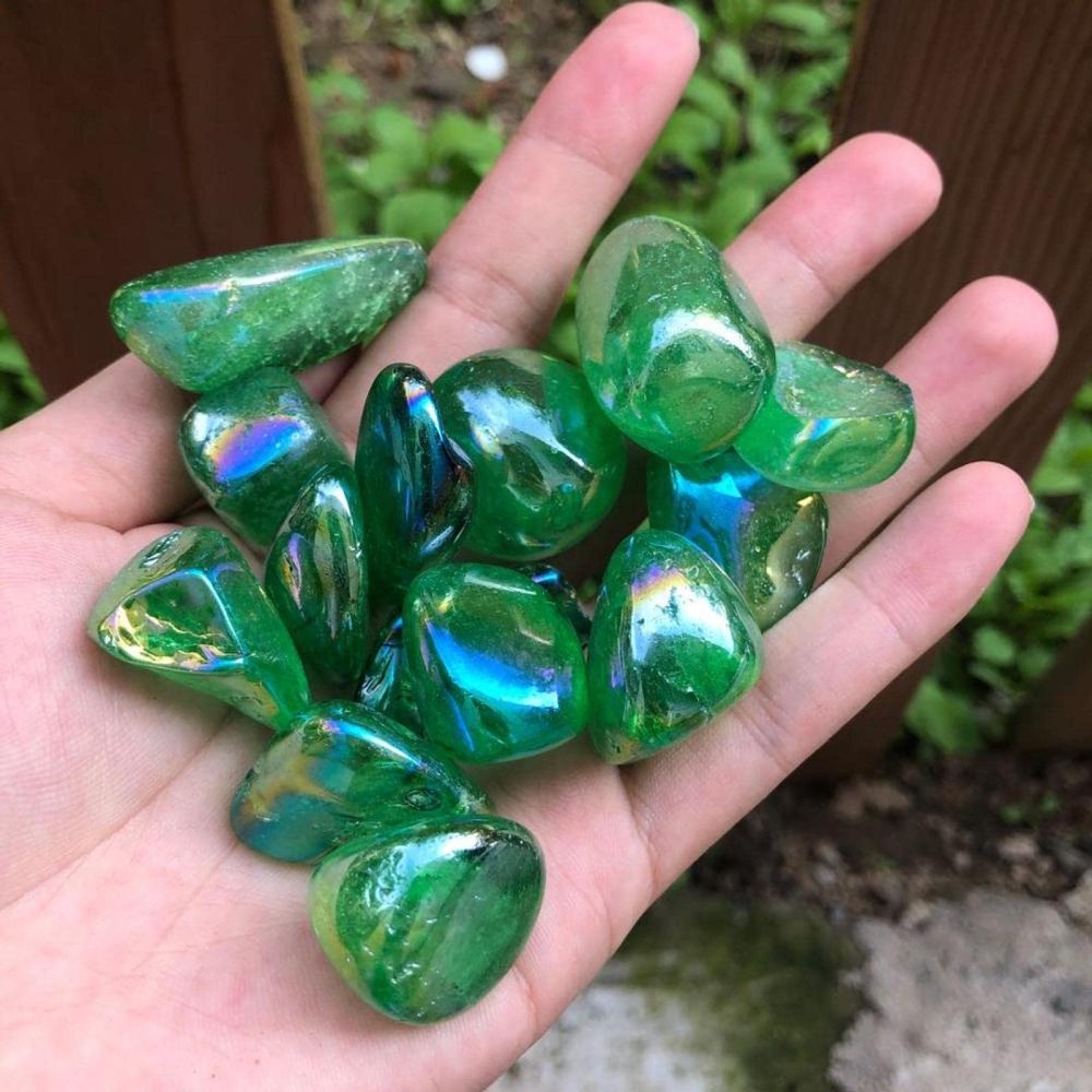 100g Natural Rainbow Angel Aura Quartz Crystals Tumbled Stones,Green,20-30mm