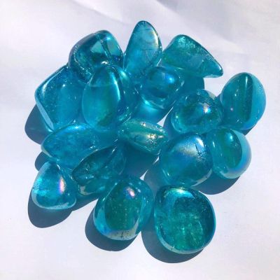 100g Natural Rainbow Angel Aura Quartz Crystals Tumbled Stones,Blue,20-30mm