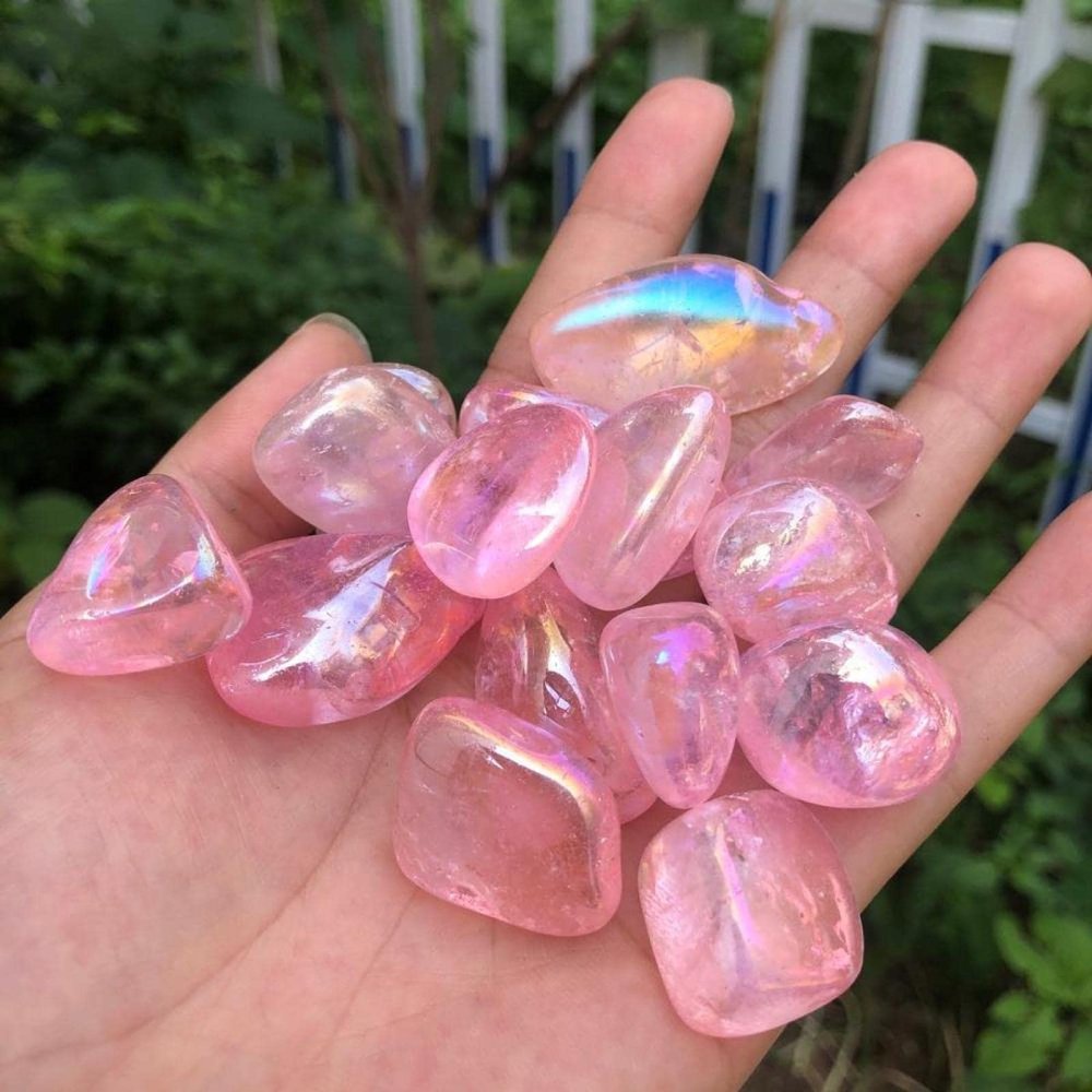 100g Natural Rainbow Angel Aura Quartz Crystals Tumbled Stones,Rose,20-30mm