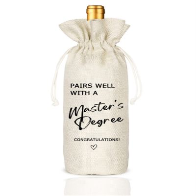 Master's Degree Gift Wine Bag, Graduation Wine Gift Bags, Funny Graduation Gift, Party Supplies, Class of 2025, Party Favors, Drawstring Wine Bag - Pairs Well With a Master's Degree