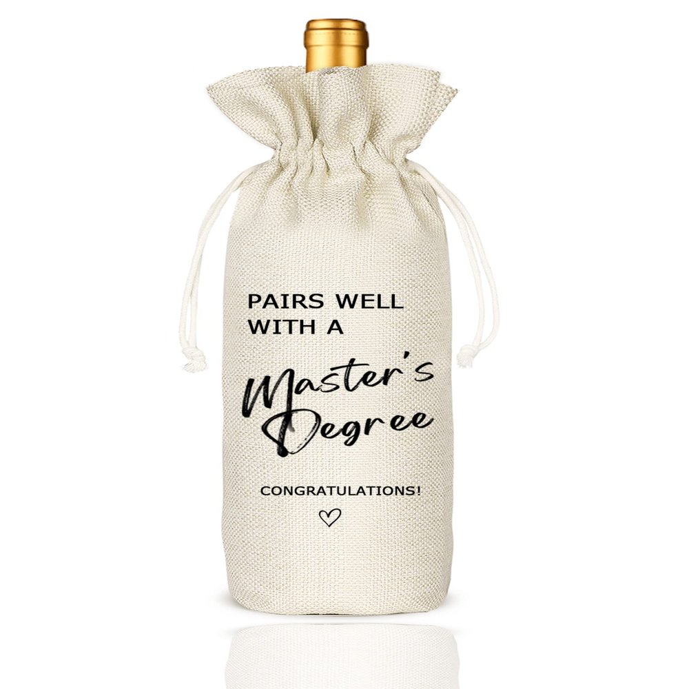 Master's Degree Gift Wine Bag, Graduation Wine Gift Bags, Funny Graduation Gift, Party Supplies, Class of 2025, Party Favors, Drawstring Wine Bag - Pairs Well With a Master's Degree