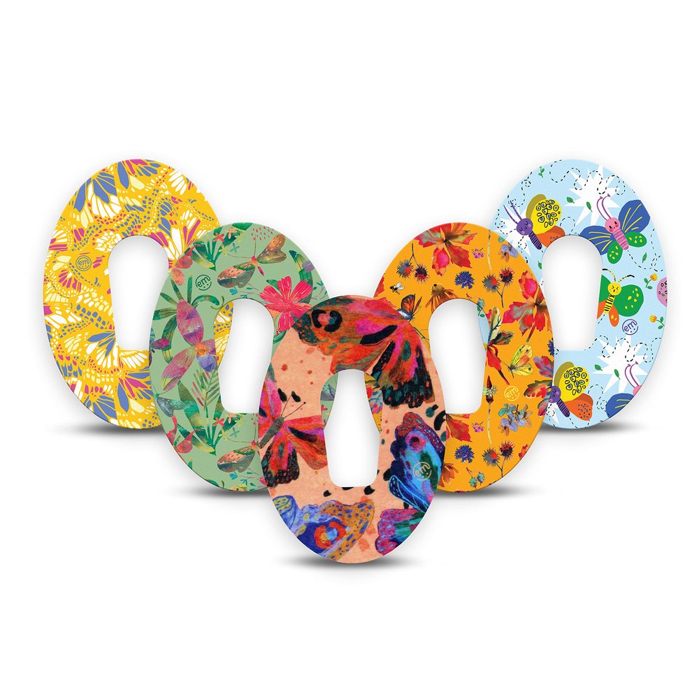 ExpressionMed - Adhesive Patch for Dexcom G6 (5-Pack) - Made in The USA, Waterproof, Split Backing, CGM Tape (Rainbow Butterfly)