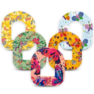 ExpressionMed - Adhesive Patches for Omnipod (5-Pack) - Waterproof & Sweatproof, Non-Fraying Sensor Covers - Pre-Cut CGM Sensor Tapes - (Rainbow Butterfly Variety Pack) - Made in USA
