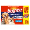 Bounce Pet Hair and Lint Guard Mega Dryer Sheets with 3X Pet Hair Fighters, Fresh Scent, 180 Count view 1