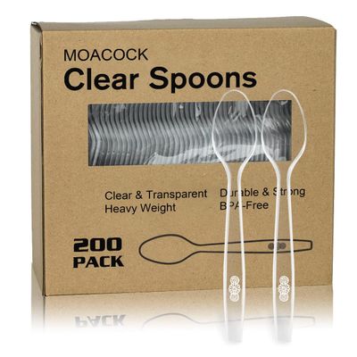 200 Count Clear Plastic Spoons, Heavy Weight Disposable Spoons Cutlery Plastic Utensils, Clear PlasticSilverware Bulk