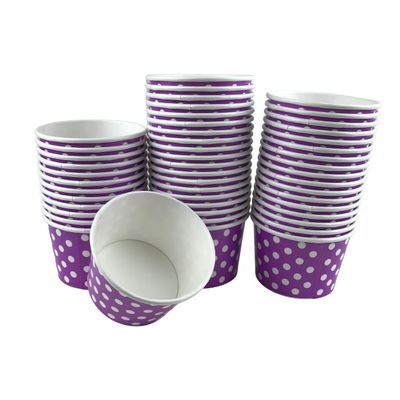 MMvolesy 8oz Purple Paper Ice Cream Cups Polka Dot Paper Disposable Dessert Cups, Ice Cream Bowls For Cold Or Hot Food, Paper Dessert Cups, And Coloured Paper Cups For Soups 50Pc