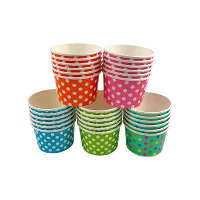 MMvolesy 4oz Mix Colors Paper Ice Cream Cups Polka Dot Paper Disposable Dessert Cups, Ice Cream Bowls For Cold Or Hot Food, Paper Dessert Cups, And Coloured Paper Cups For Soups 50Pc