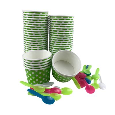 MMvolesy 8oz Lime Green Paper Ice Cream Cups Polka Dot Paper Disposable Dessert Cups, Ice Cream Bowls For Cold Or Hot Food, Paper Dessert Cups, And Coloured Paper Cups For Soups With Spoon 50Pc