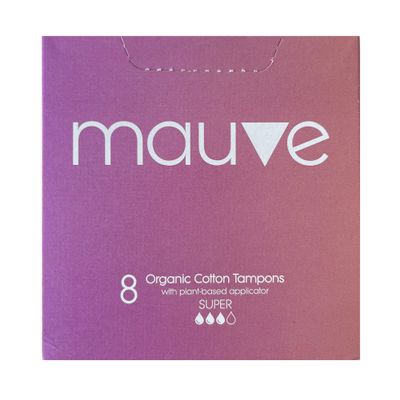 Mauve Organic Cotton Tampons Unscented- Plant-Based Applicator, Easy Insertion, Chlorine-Free, Non-Toxic, with Leak Protection- Super Absorbency 8 Count (Pack of 3)