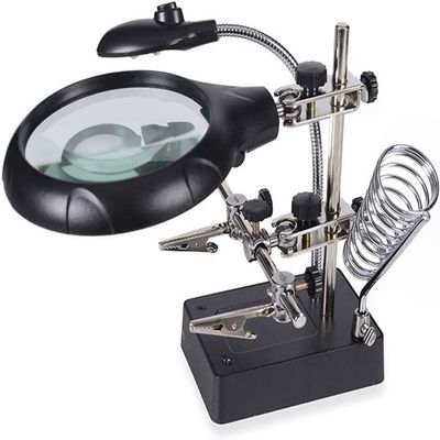 GYLSLW Led Light Magnifier & Desk Lamp Helping Hand, LED Light Magnifier & Desk Lamp 5X,8X10X Helping Hand Repair Clamp Alligator Auxiliary Clip Stand Desktop Magnifying Glasses