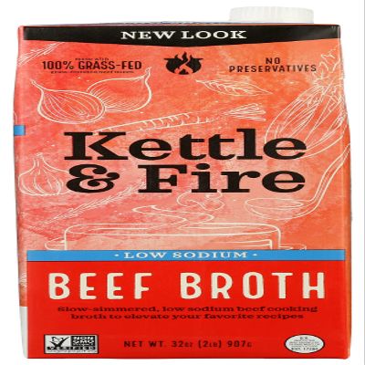 Kettle and Fire Organic Low Sodium Cooking Beef Broth, USDA Organic, Gluten Free, Preservatives Free, 32 Ounce (Pack of 6)