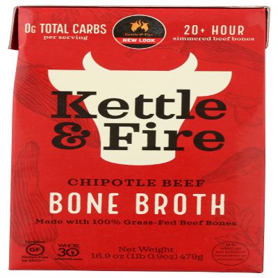 Kettle and Fire Organic Chipotle Beef Bone Broth, USDA Organic, Gluten Free, Preservatives Free, 16.9 Ounce (Pack of 6)