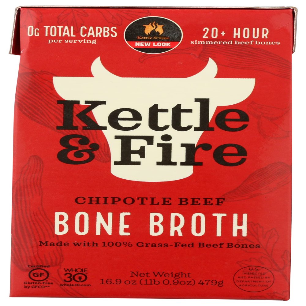 Kettle and Fire Organic Chipotle Beef Bone Broth, USDA Organic, Gluten Free, Preservatives Free, 16.9 Ounce (Pack of 6)
