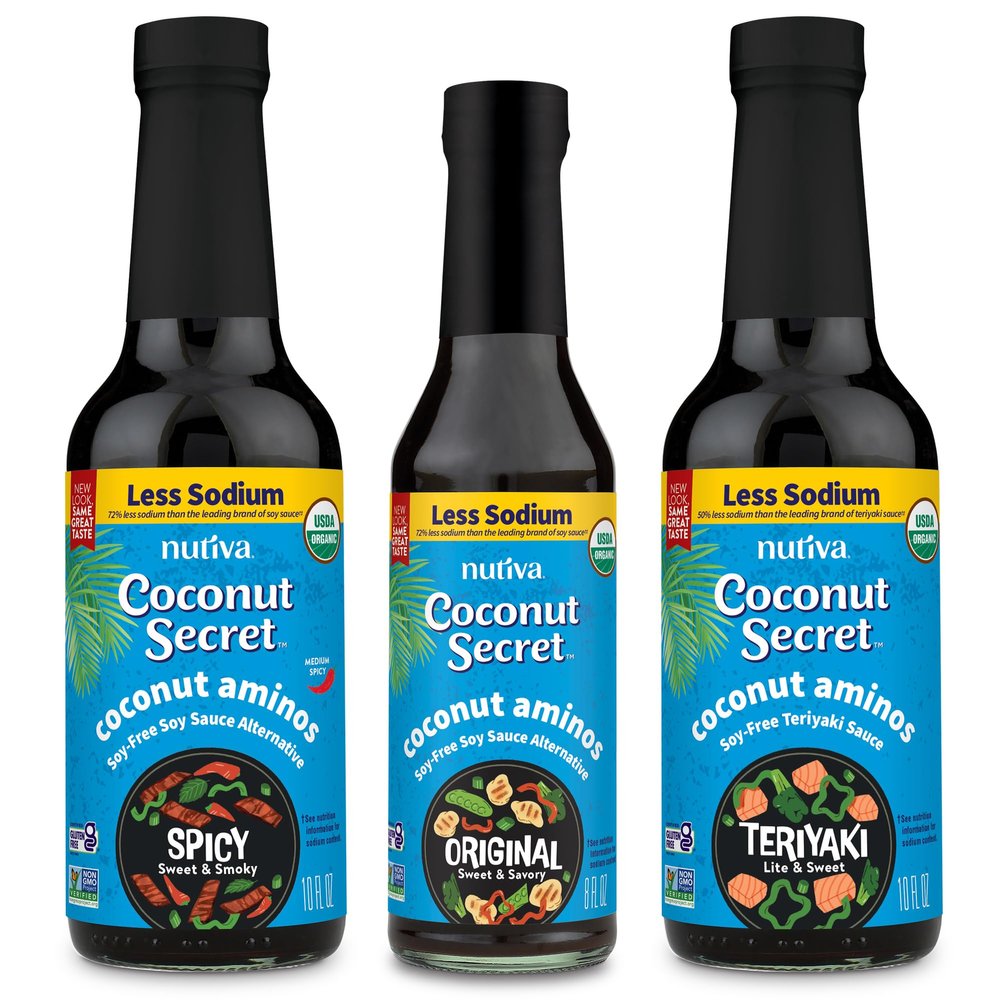 Coconut Secret Coconut Aminos 3 Pack (Spicy 10 Fl. Oz., Teriyaki 10 Fl. Oz., & Organic 8 Fl. Oz.)