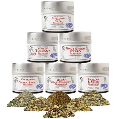Italian Seasoning Gift Set | Tastes of Italy | Artisanal Spice Blends Six Pack | Non GMO, All Natural | No MSG, Gluten, Soy, Nuts | Small Batch, Hand Made Seasonings | No Artificial Ingredients, Ultra Premium | Made in USA | GLP-1 Friendly | Magnetic