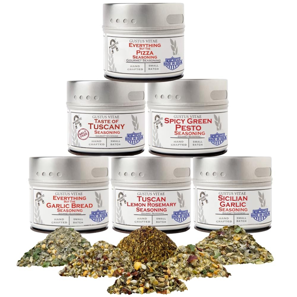 Italian Seasoning Gift Set | Tastes of Italy | Artisanal Spice Blends Six Pack | Non GMO, All Natural | No MSG, Gluten, Soy, Nuts | Small Batch, Hand Made Seasonings | No Artificial Ingredients, Ultra Premium | Made in USA | GLP-1 Friendly | Magnetic