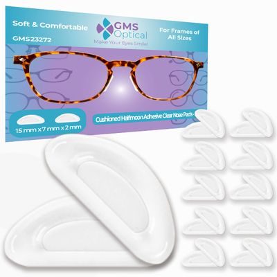 GMS Optical 2.0mm Regular Thickness / 15mm Medium Length - Air Cushion Adhesive Anti-Slip Contour Nose Pads - for Eyeglasses, Sunglasses, and Glasses - (5 Pair-2 Pack)(10 Pair Total)(Clear)