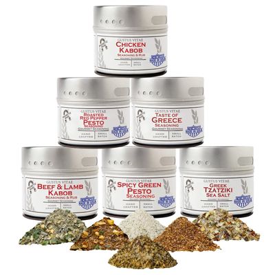 Greek Seasoning Gift Set | Tastes of Greece | Artisanal Spice Blends Six Pack | Non GMO, All Natural | No MSG, Gluten, Soy, Nuts | Small Batch, Hand Made Seasonings | No Artificial Ingredients, Ultra Premium | Made in USA | GLP-1 Friendly | Magnetic 