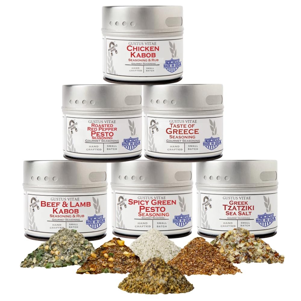 Greek Seasoning Gift Set | Tastes of Greece | Artisanal Spice Blends Six Pack | Non GMO, All Natural | No MSG, Gluten, Soy, Nuts | Small Batch, Hand Made Seasonings | No Artificial Ingredients, Ultra Premium | Made in USA | GLP-1 Friendly | Magnetic 