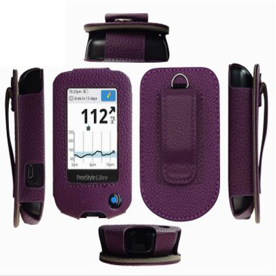 Fitted Leather Case W/Screen Protector (Includes Carabiner & Lanyard) for Freestyle Libre,Freestyle Libre 2, Freestyle Libre 14 Day,Freestyle Libre HD (Purple)
